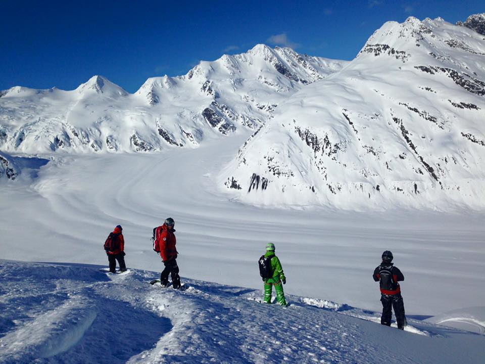 snowboarding in a group