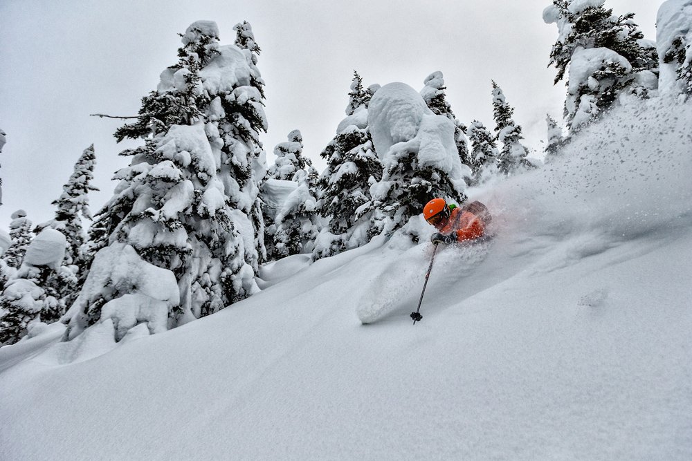 Deep powder in Canadas backcountry